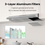 FIREGAS Under Cabinet Range Hood 36 inch with Ducted/Ductless Convertible, Slim Kitchen Vent Hood, LED Light, 3 Speed Exhaust Fan, Reusable Aluminum Filter, Push Button,Charcoal Filter - Image 6