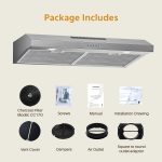 FIREGAS Under Cabinet Range Hood 30 inch with Brushless DC Motor, LED Light, 3 Speed Exhaust Fan, Reusable Aluminum Filters, Push Button,Stainless Steel Range Hood,with Charcoal Filter - Image 2