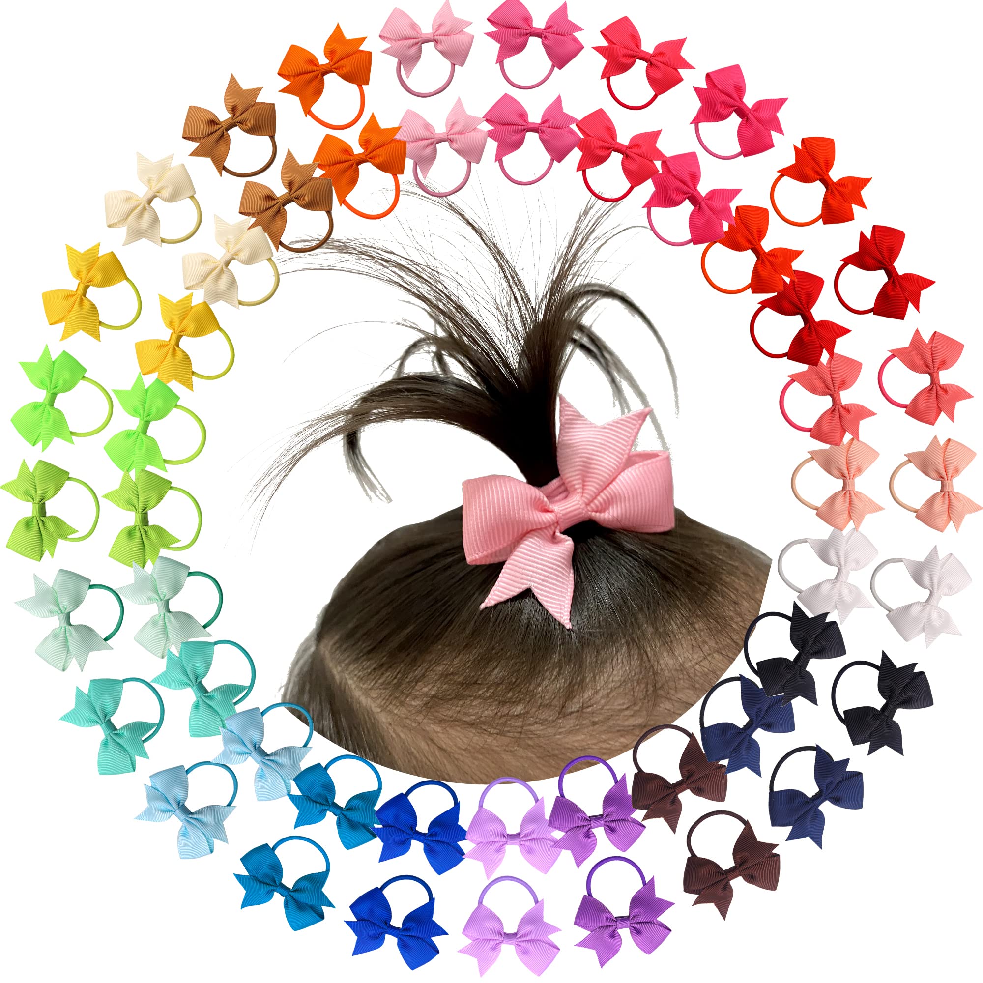 81lKXyMvlGL CÉLLOT Baby Hair Ties with Bows,50pcs 2inch Baby Hair Bows Durable Rubber Bands Ponytail Holders Toddler Essential Hair Accessories for Infants Baby Girls in Pairs - Image 1
