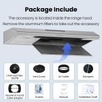 FIREGAS Under Cabinet Range Hood 36 inch with Ducted/Ductless Convertible, Slim Kitchen Vent Hood, LED Light, 3 Speed Exhaust Fan, Reusable Aluminum Filter, Push Button,Charcoal Filter - Image 2