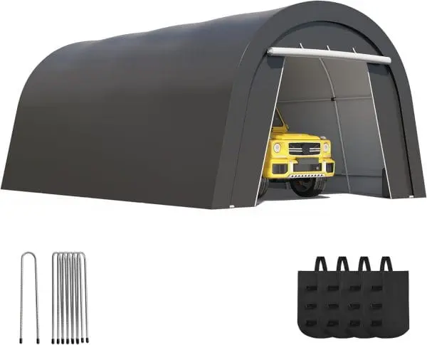 Heavy Duty Carport , All-Weather, 2 Roll-up Doors, 4 Cloth Bags